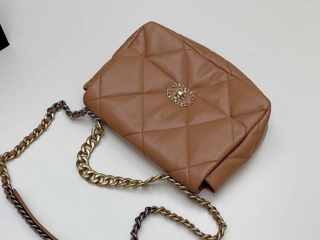 chan 19bags lambskin leather gold light brown
