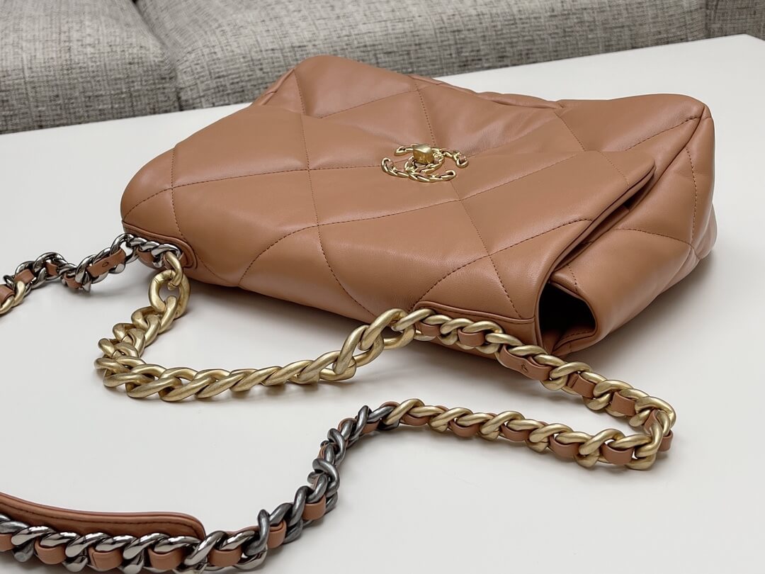 chan 19bags lambskin leather gold light brown