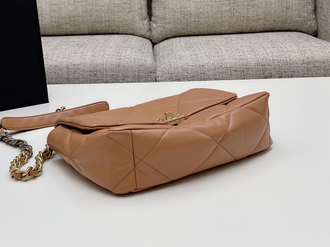 chan 19bags lambskin leather gold light brown