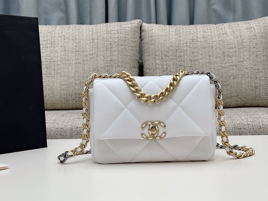 chan 19bags lambskin leather gold white