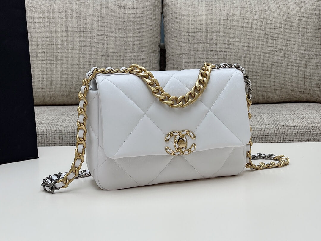 chan 19bags lambskin leather gold white