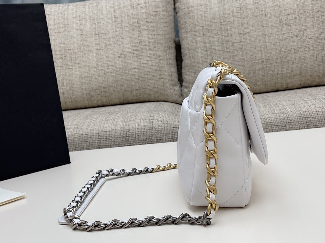 chan 19bags lambskin leather gold white