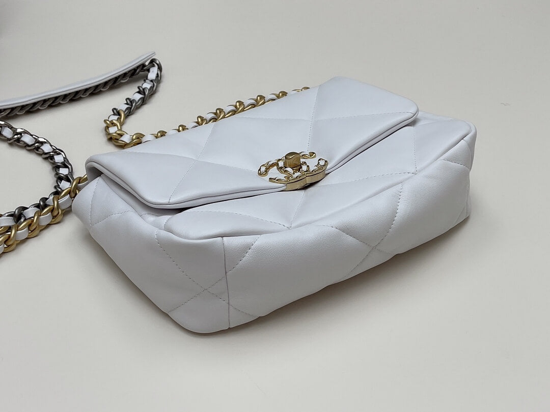chan 19bags lambskin leather gold white