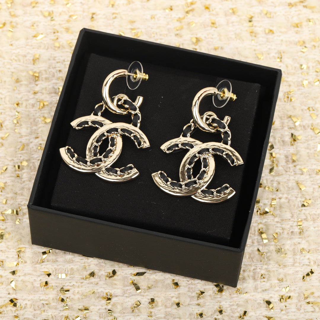 Chanel Double Leather Gold Earrings MLD1903
