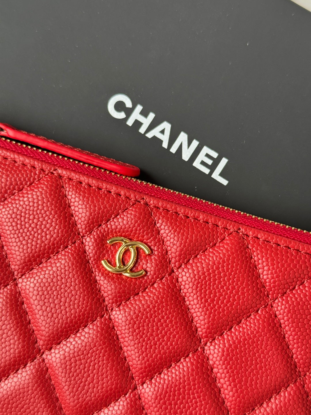 Chanel caviar leather wallet A82365 Red