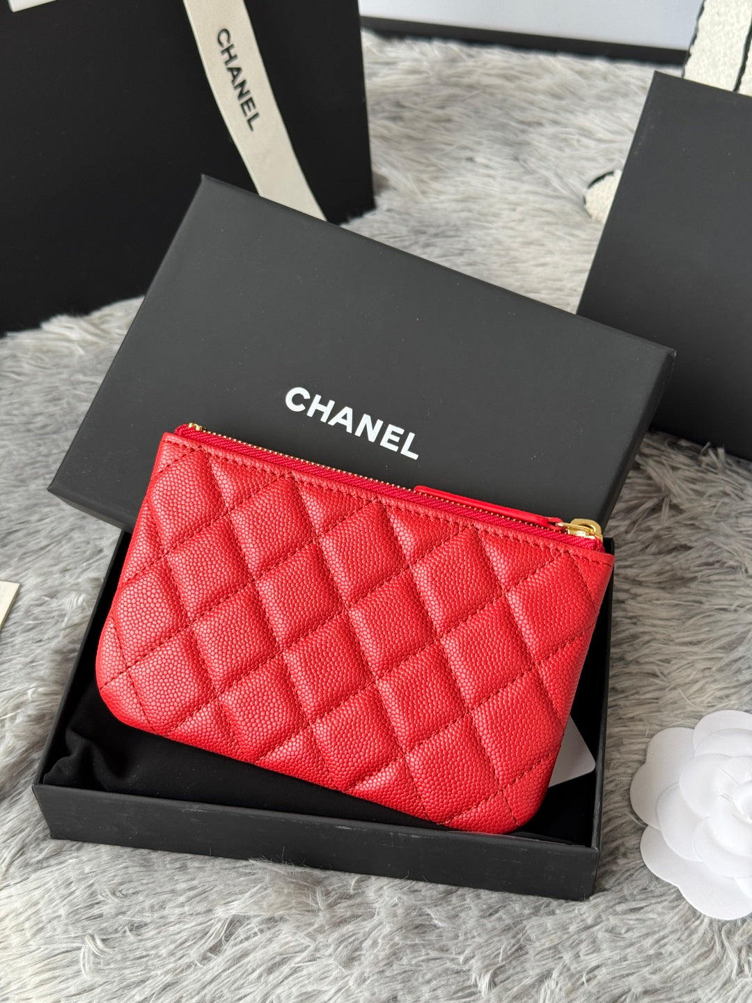 Chanel caviar leather wallet A82365 Red