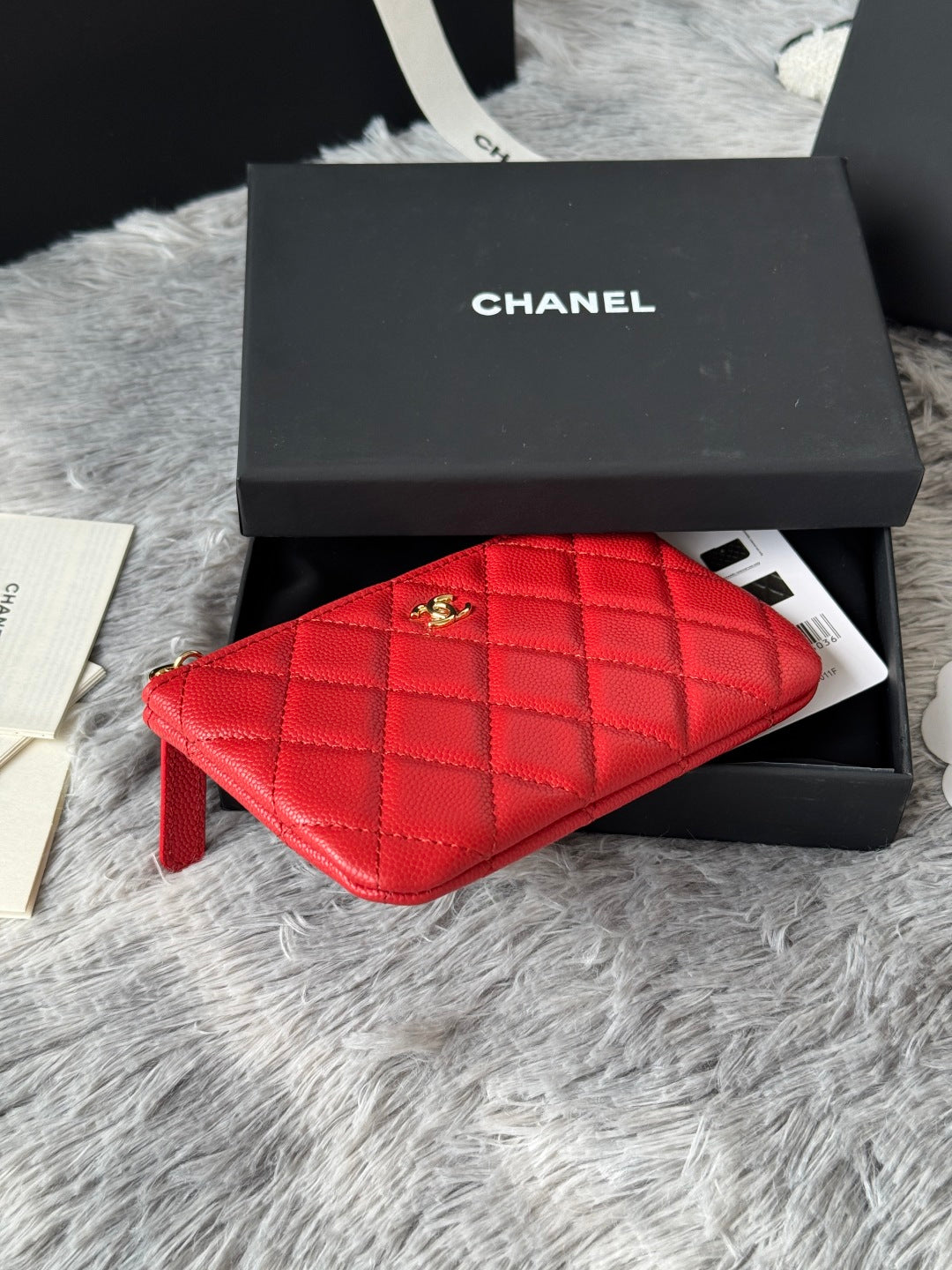 Chanel caviar leather wallet A82365 Red