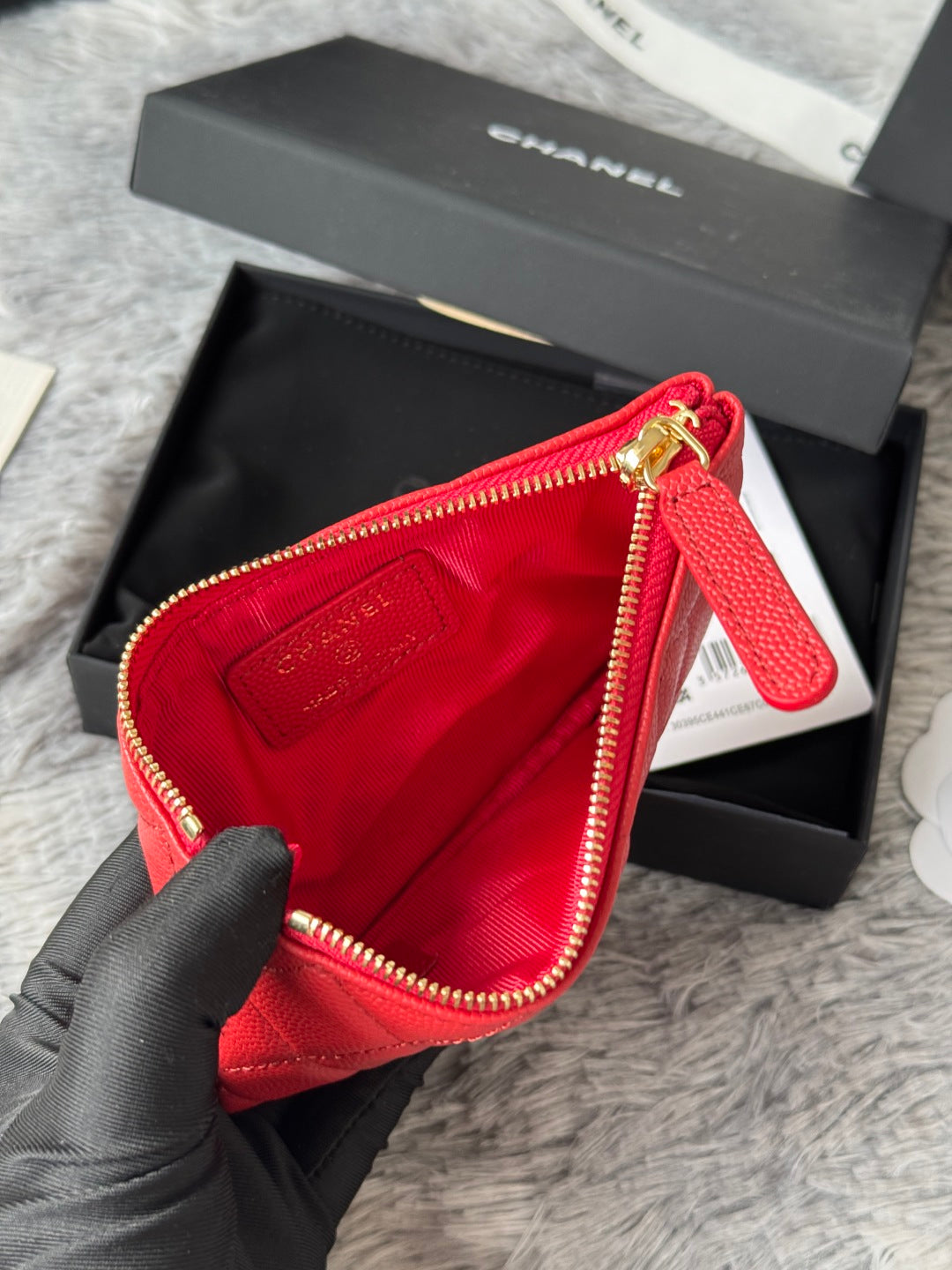 Chanel caviar leather wallet A82365 Red