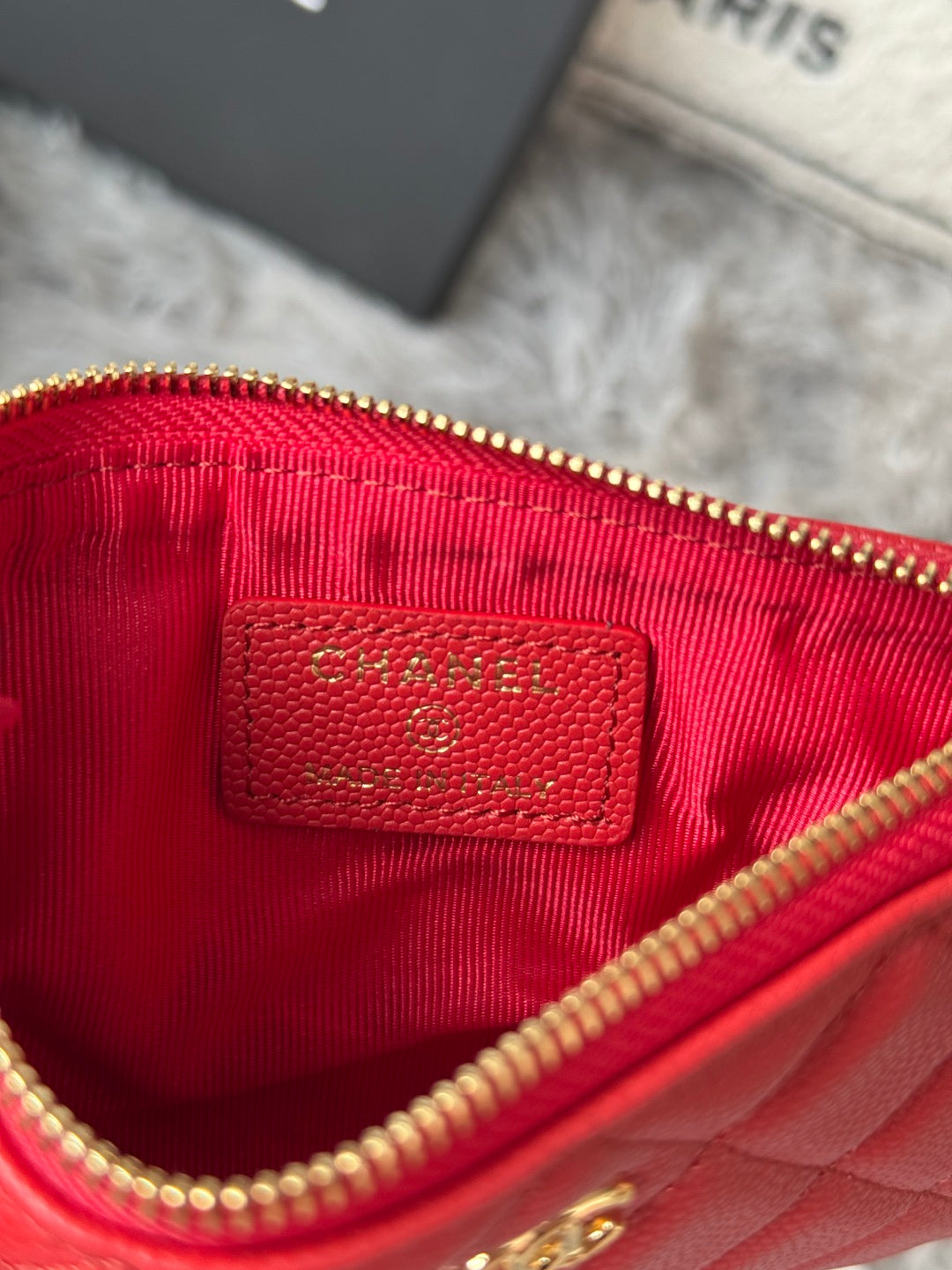 Chanel caviar leather wallet A82365 Red