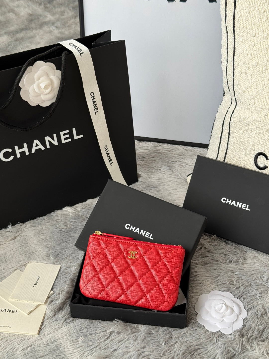 Chanel caviar leather wallet A82365 Red