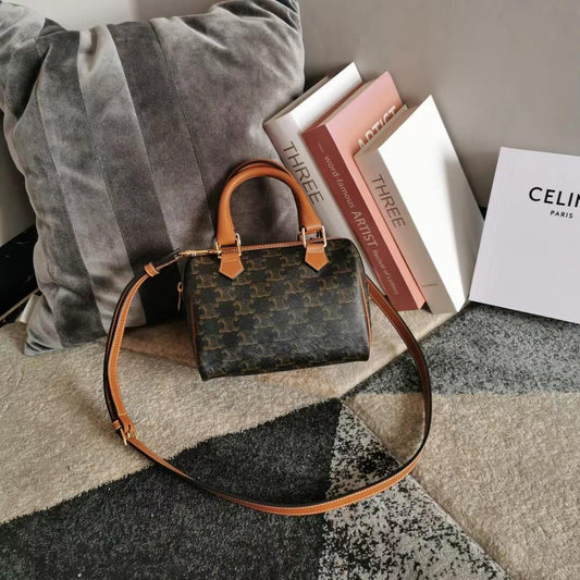 cl handbag cross body bags 19 5cm tan free shipping small boston in triomphe canvas and calfskin color tan