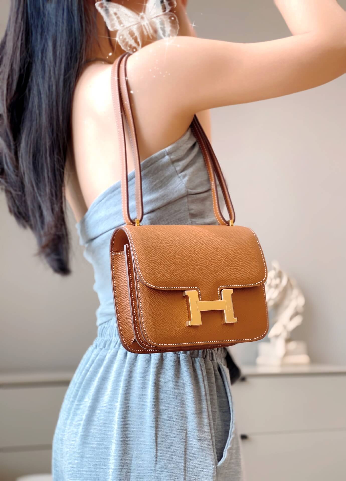 HM Constance 18 Epsom Leather Gold Hardware Brown QWE1235