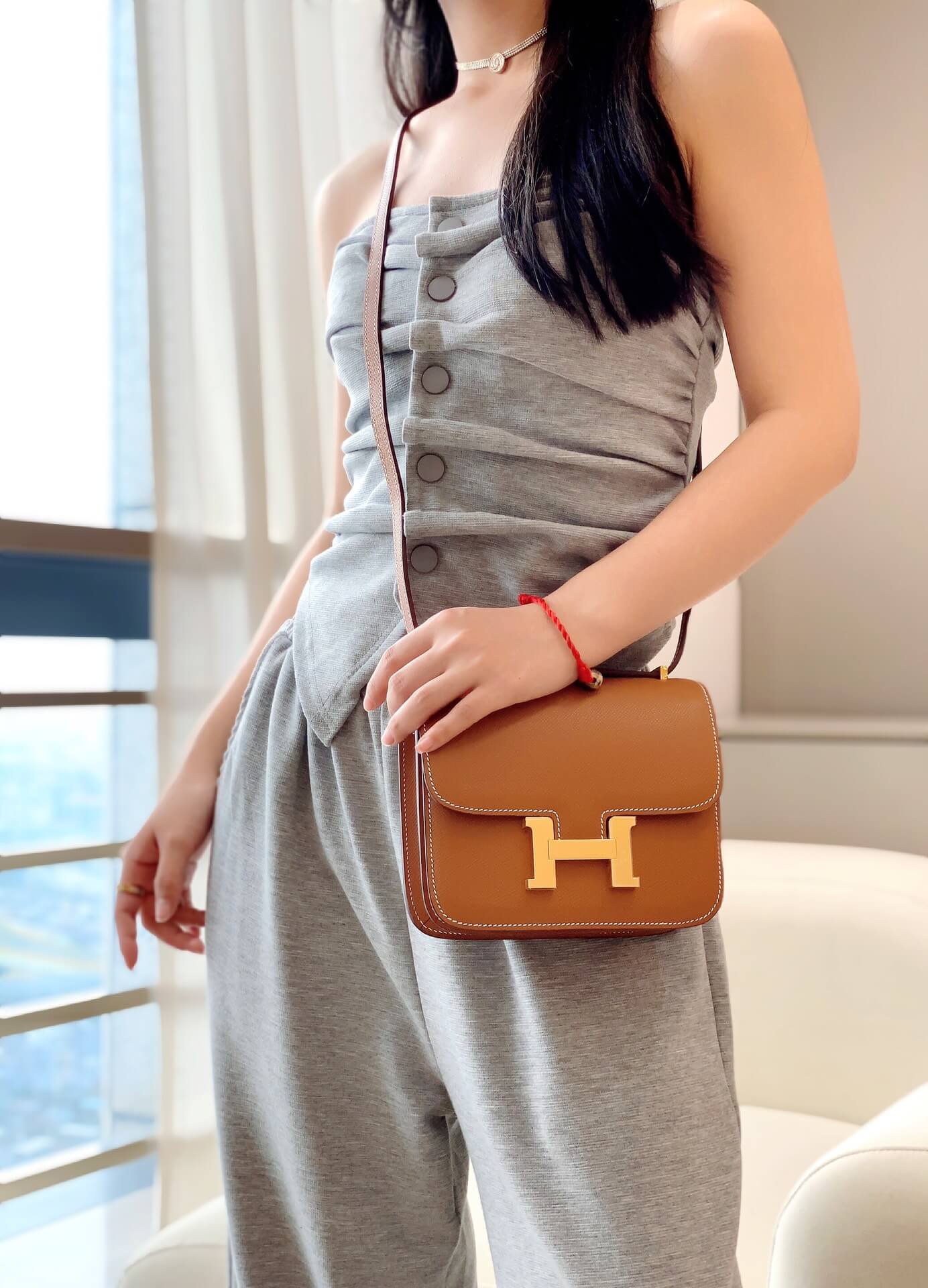 HM Constance 18 Epsom Leather Gold Hardware Brown QWE1235