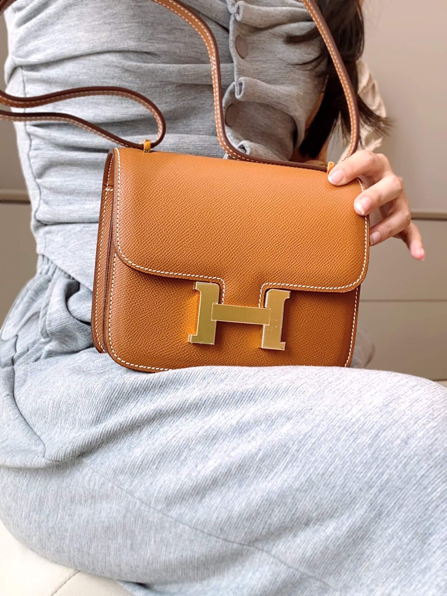 HM Constance 18 Epsom Leather Gold Hardware Brown QWE1235