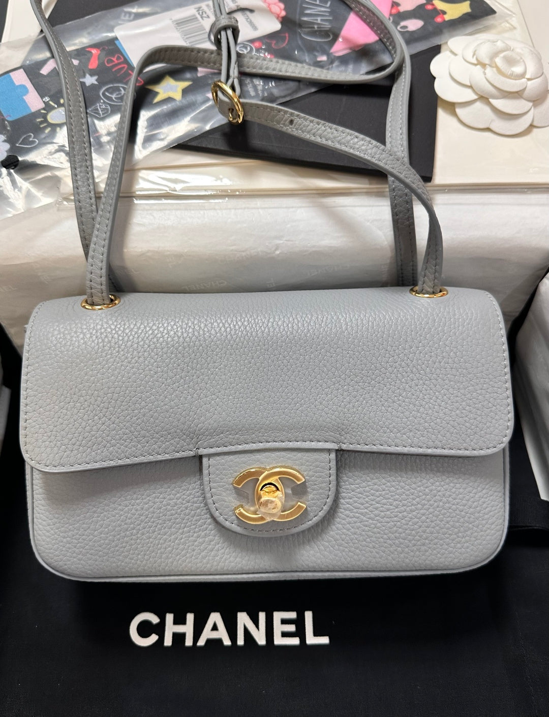 Chanel Maxi Flap Bag Grey Gold Hardware AS6573