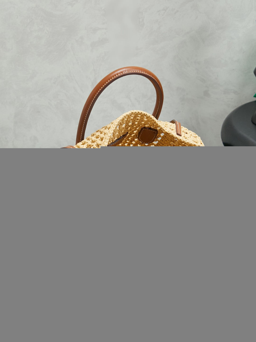 Miu Miu 26S Woven Straw Bag Beige Raffia Brown Leather 5BA316