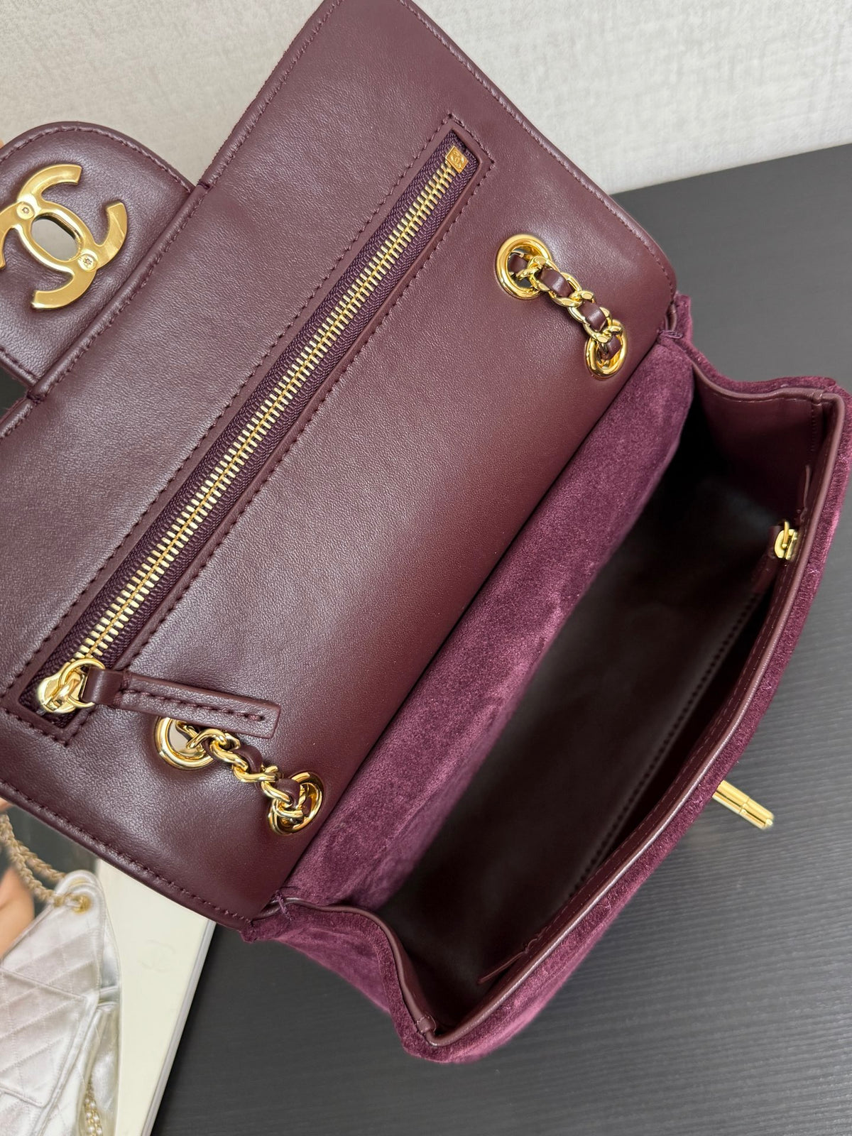 Chanel Maxi Mini Flap Bag Wine Red Gold Hardware AS6626