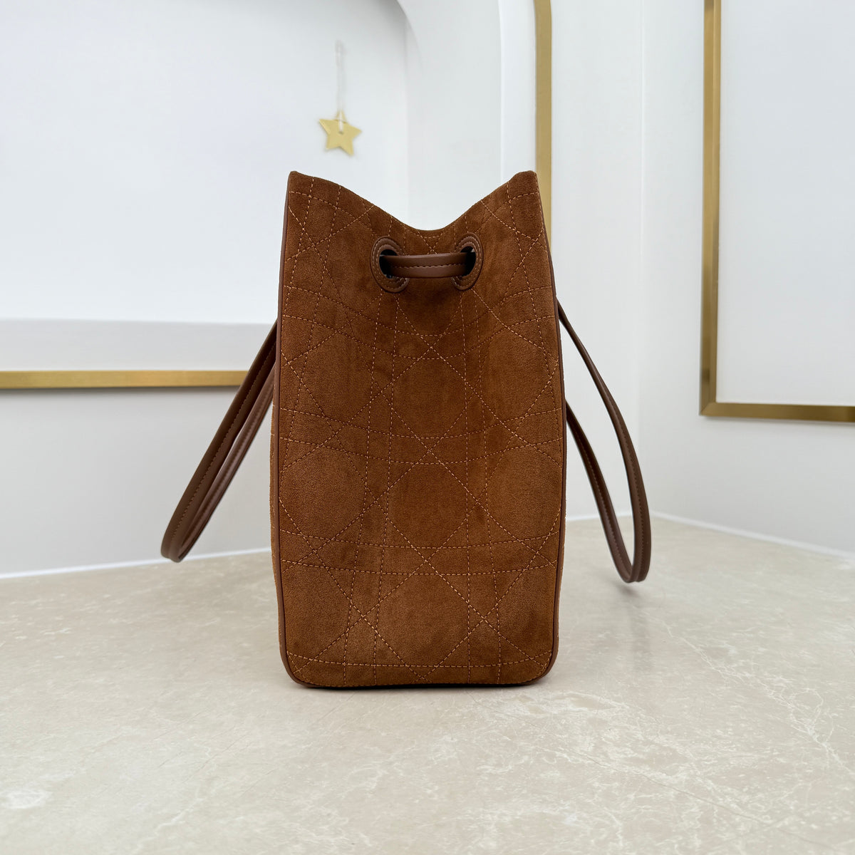 Dior Medium Promenade Shopping Bag Brown Suede M1409