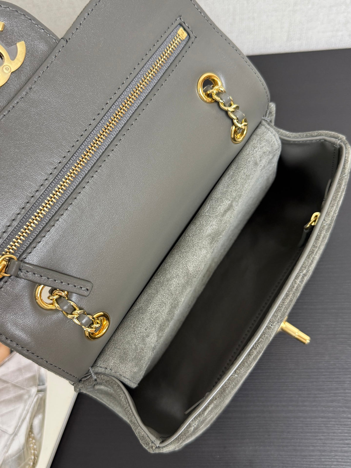 Chanel Maxi Mini Flap Bag Grey Gold Hardware AS6626