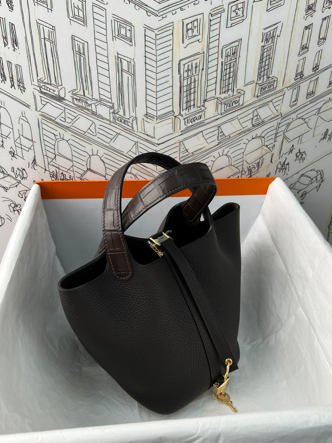 Hermes Picotin 18 Touch Crocodile Ebony Gold Hardware HM18T22