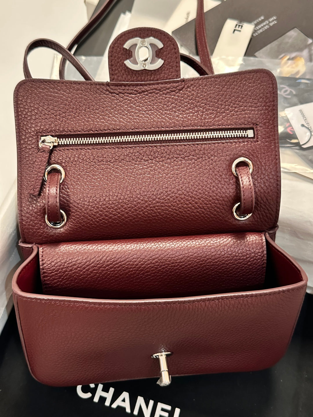 Chanel Maxi Flap Bag Wine Red Gold Hardware AS6573