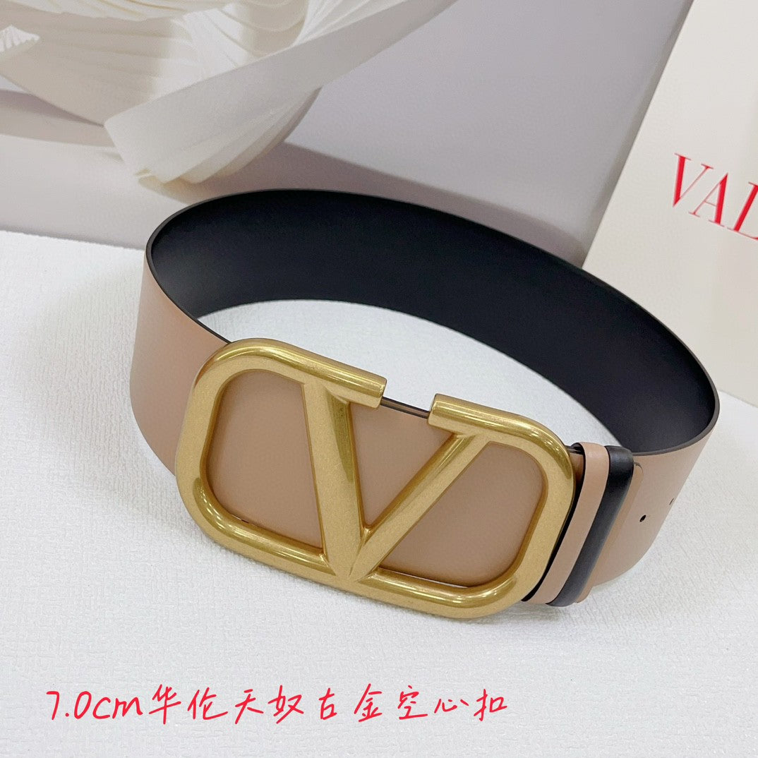 Valentino Garavani VLOGO Buckle Reversible Leather Belt Brown