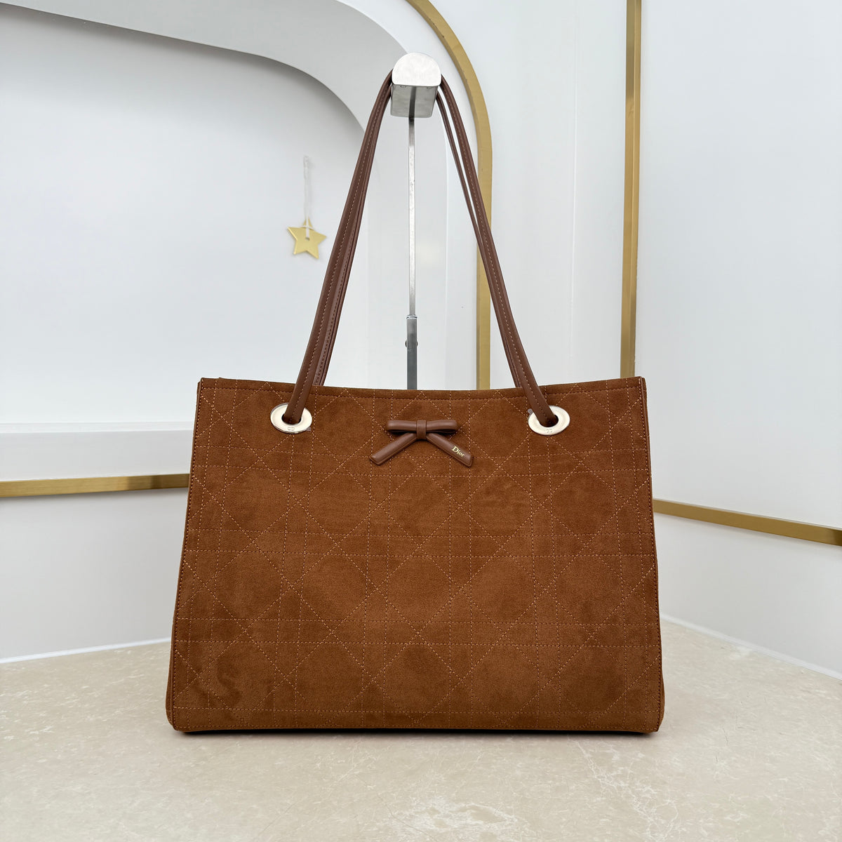 Dior Medium Promenade Shopping Bag Brown Suede M1409
