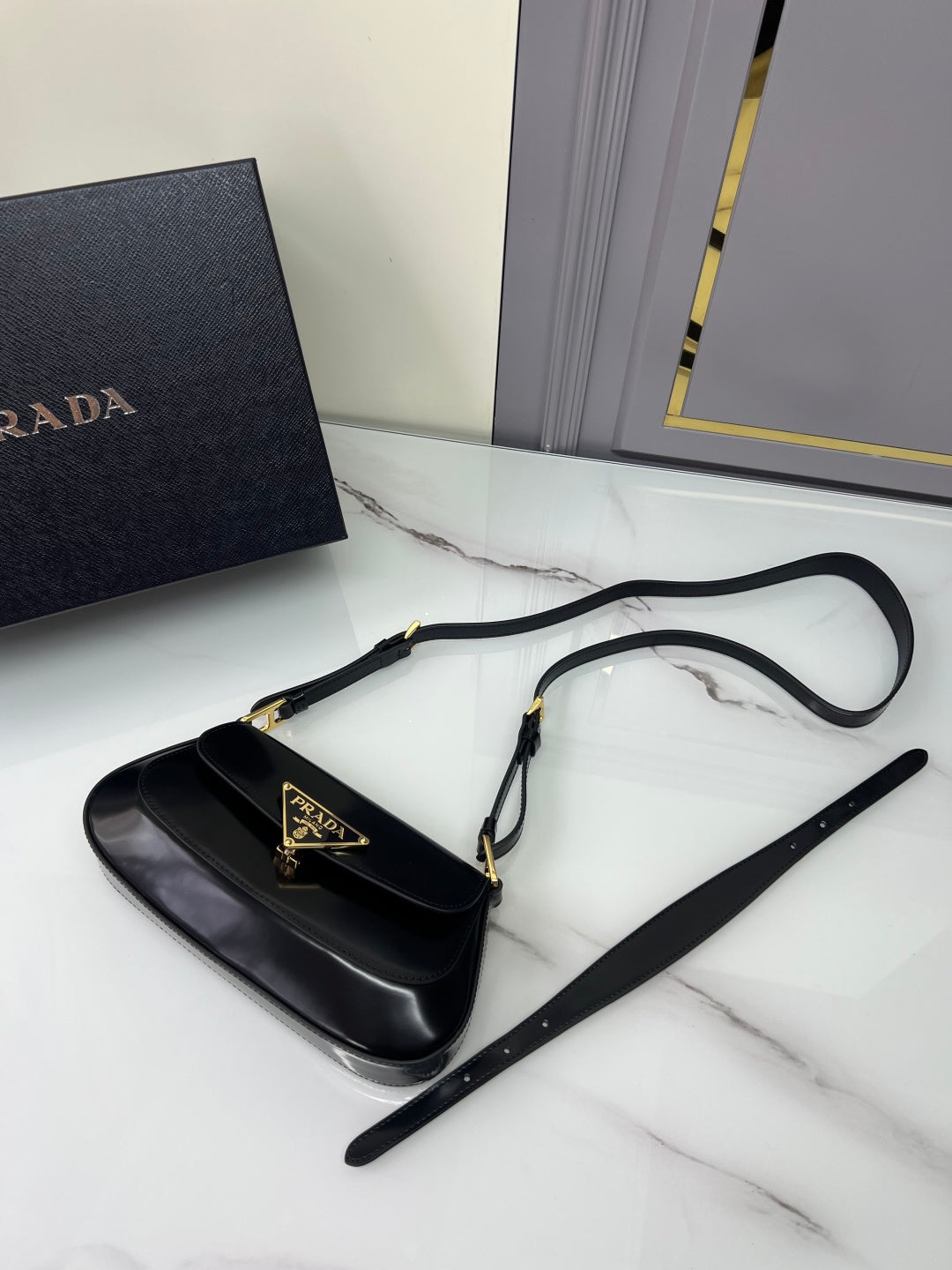 Prada 1BD345 Shoulder Bag Black Gold - View 13
