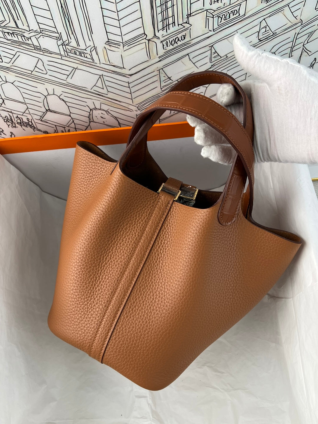 Hermes Picotin 18 Touch Crocodile Golden Brown Gold Hardware HM18T22