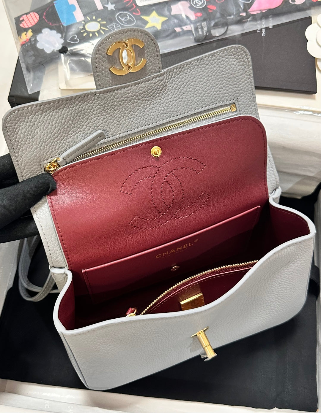Chanel Maxi Flap Bag Grey Gold Hardware AS6573