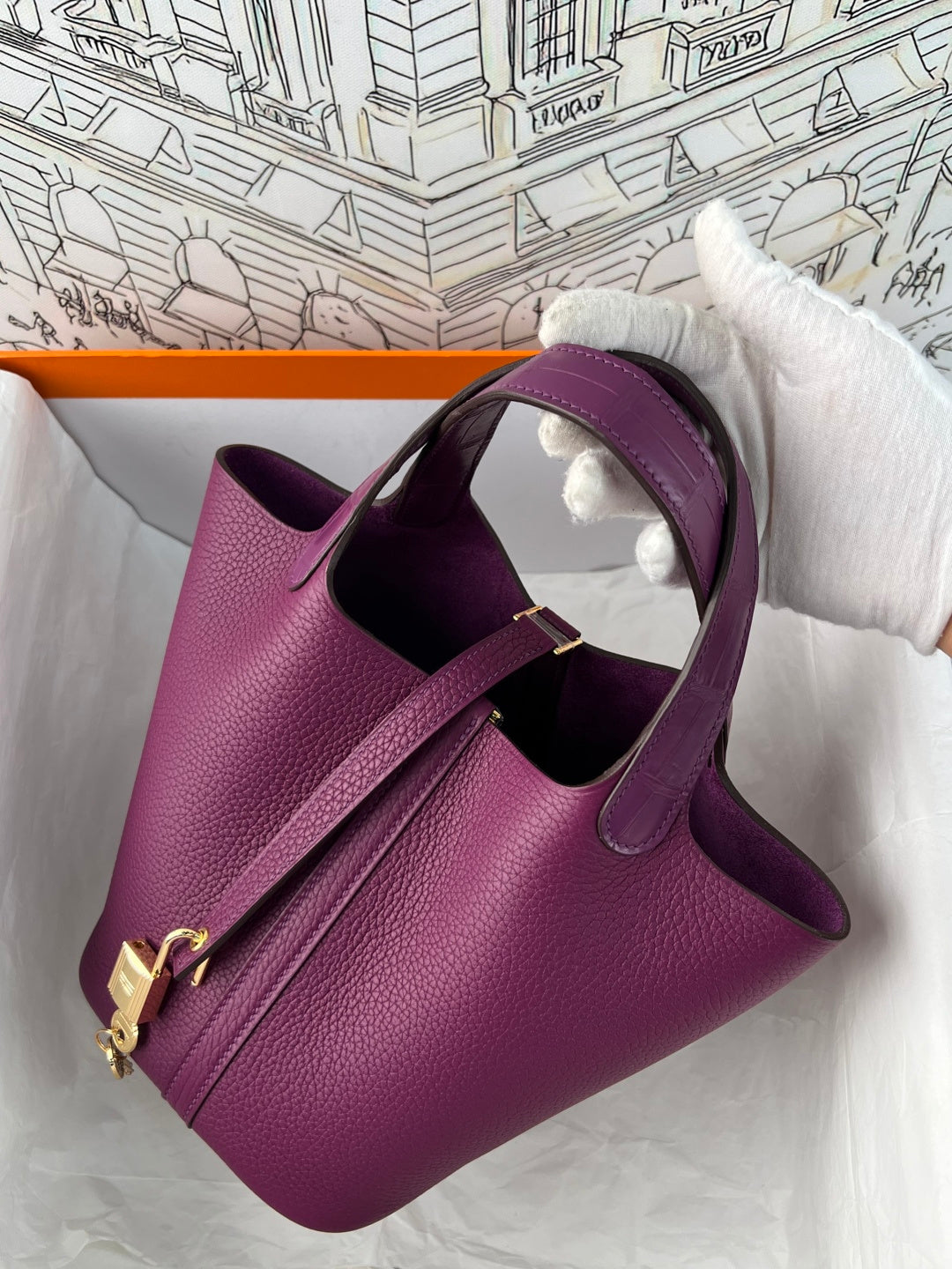 Hermes Picotin 18 Touch Crocodile Anemone Gold Hardware HM18T22