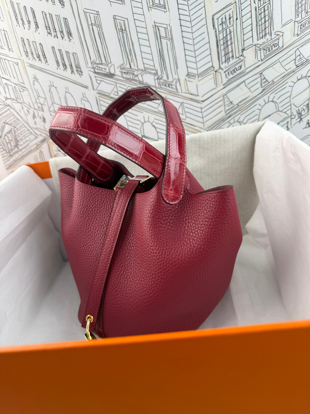 Hermes Picotin 18 Touch Crocodile Bordeaux Gold Hardware HM18T22