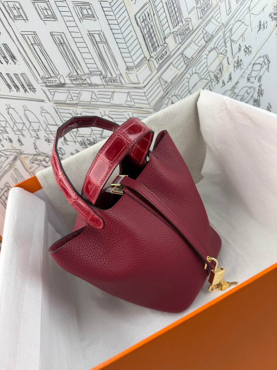 Hermes Picotin 18 Touch Crocodile Bordeaux Gold Hardware HM18T22