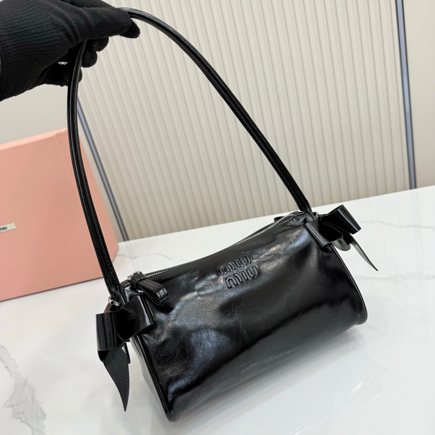 Miu Miu Classic Shoulder Bag Black Patent Leather 5NE029