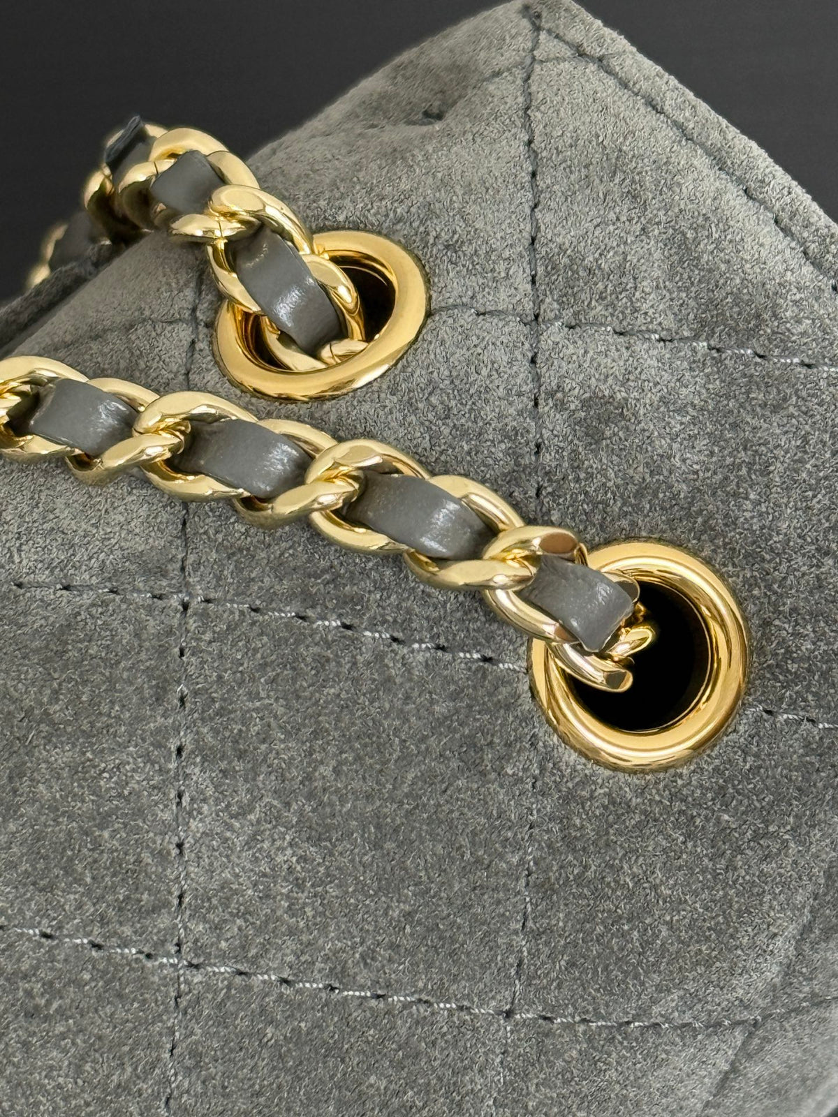 Chanel Maxi Mini Flap Bag Grey Gold Hardware AS6626