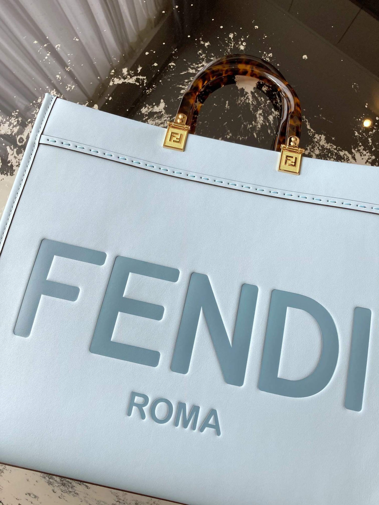 baby blue leather tote handbag of fendi