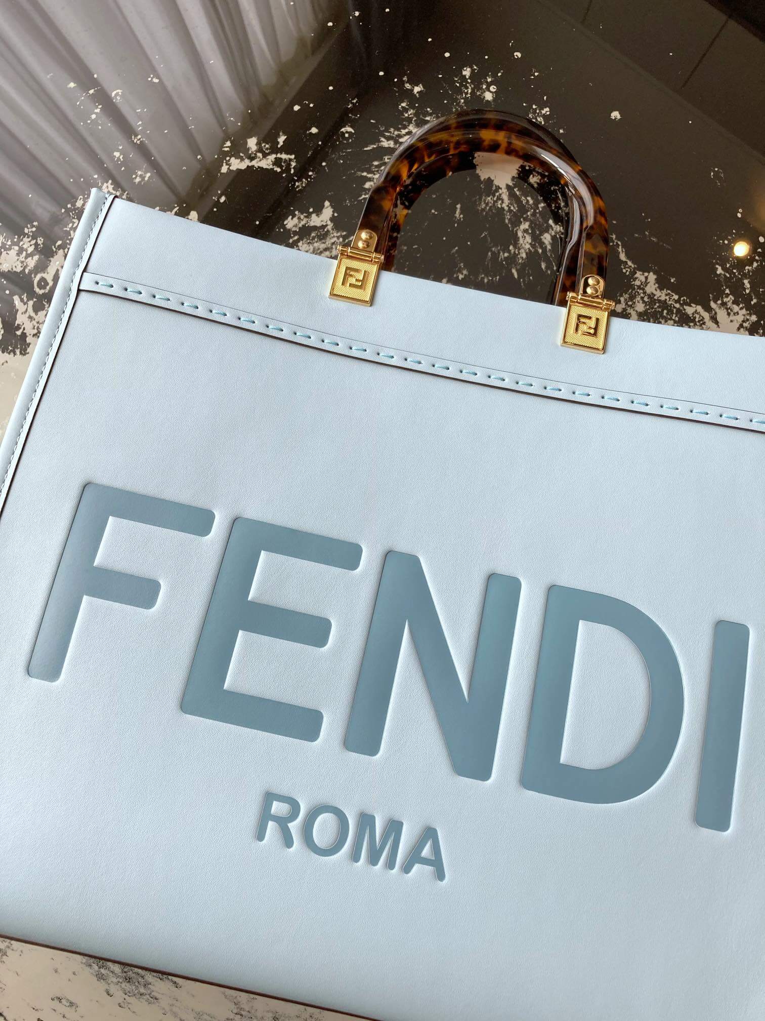 baby blue leather tote handbag of fendi