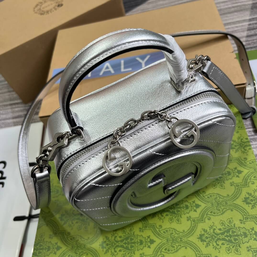 gc744434 blondie handbag 17cm silvery leather free shipping