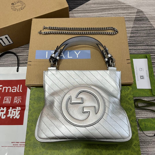 gc751518 blondie handbag 24cm silver leather free shipping