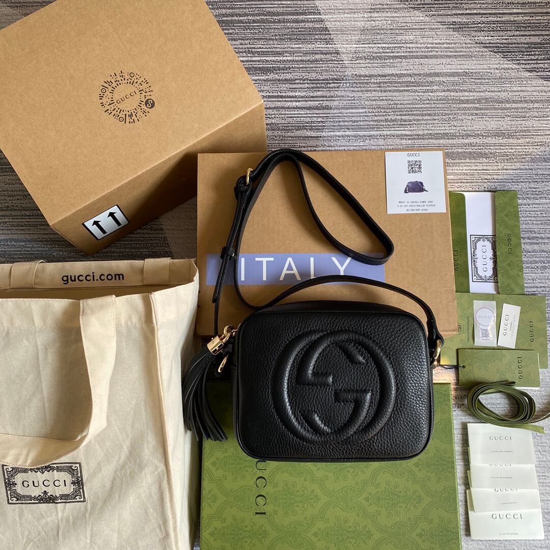 gg 308364 cross body bags 22cm black cowhide real leather shoulder bag