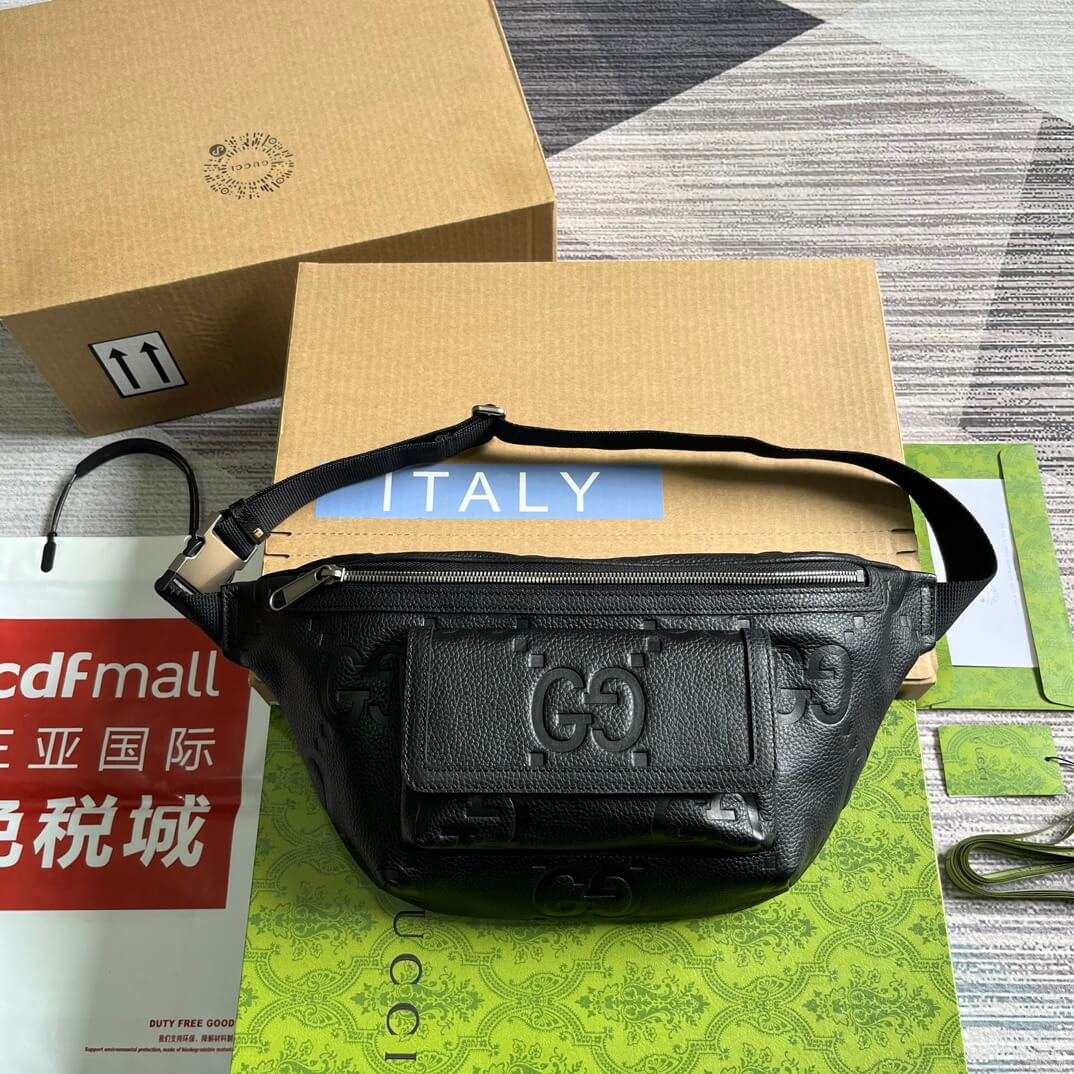 gg 645093 fanny pack 28cm black cowhide real leather