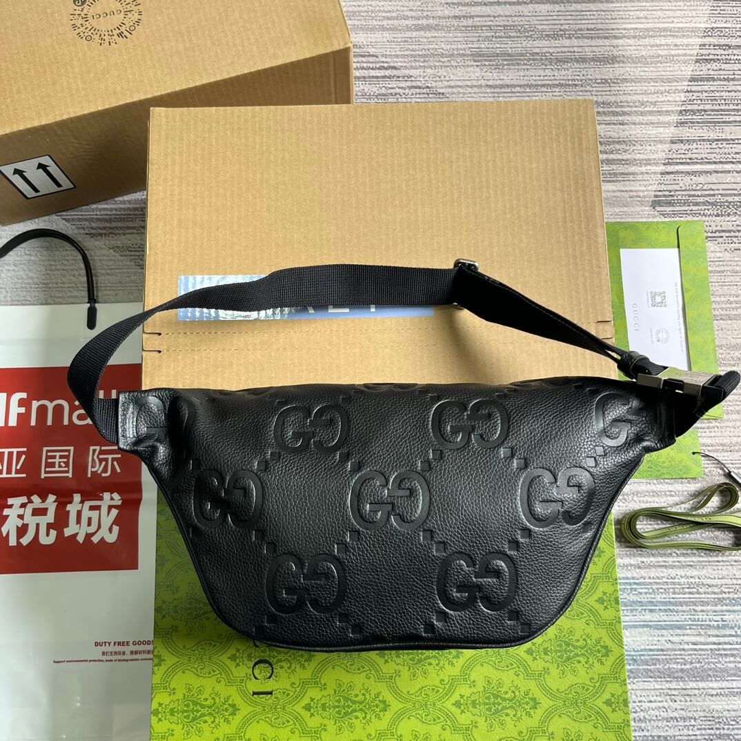 gg 645093 fanny pack 28cm black cowhide real leather
