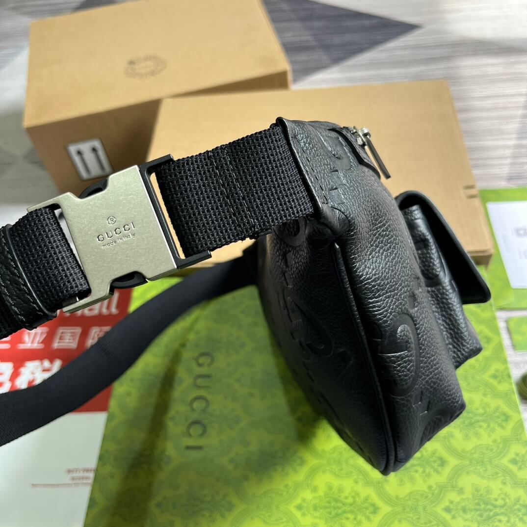 gg 645093 fanny pack 28cm black cowhide real leather