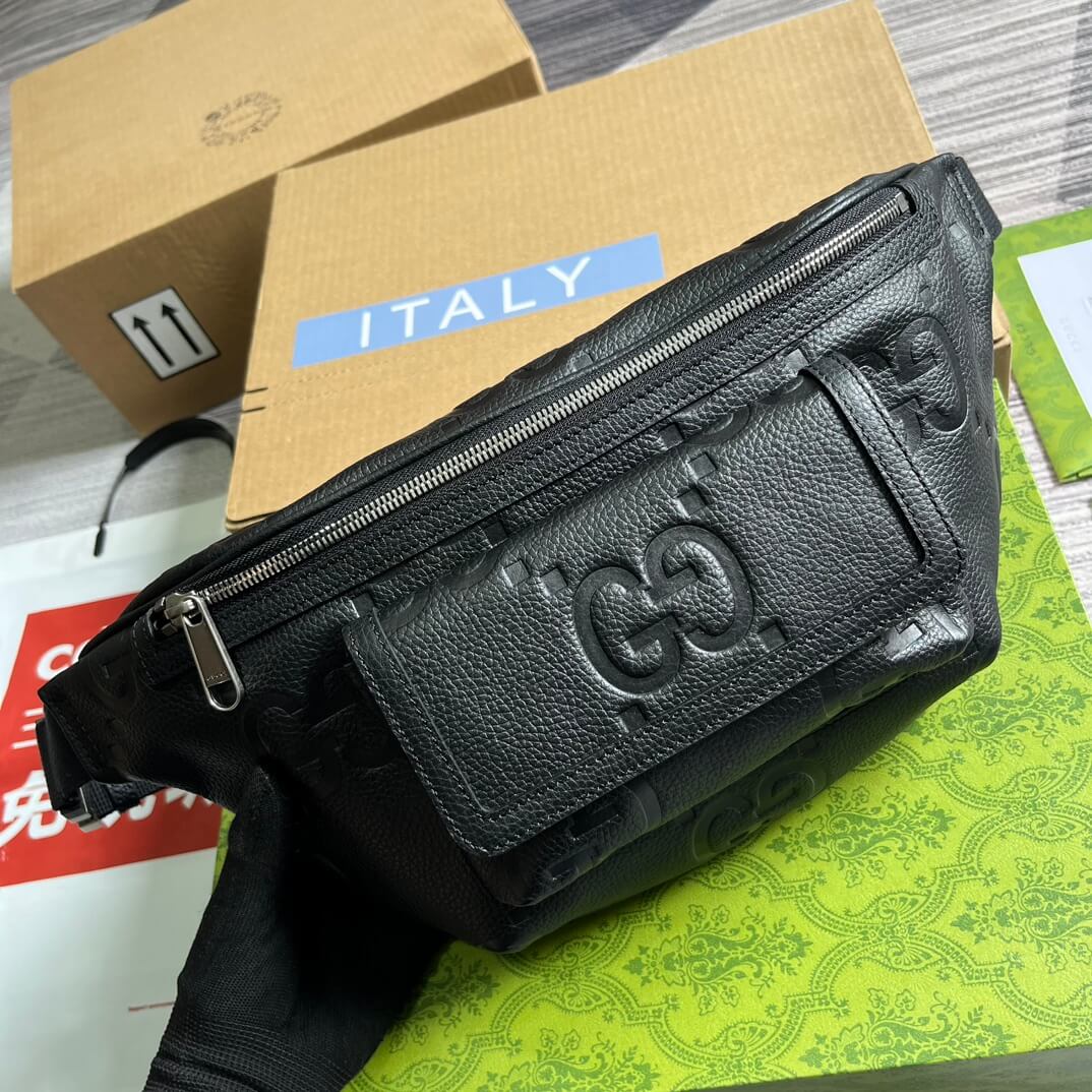 gg 645093 fanny pack 28cm black cowhide real leather