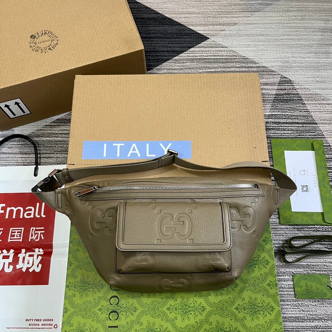 gg 645093 fanny pack 28cm grey cowhide real leather