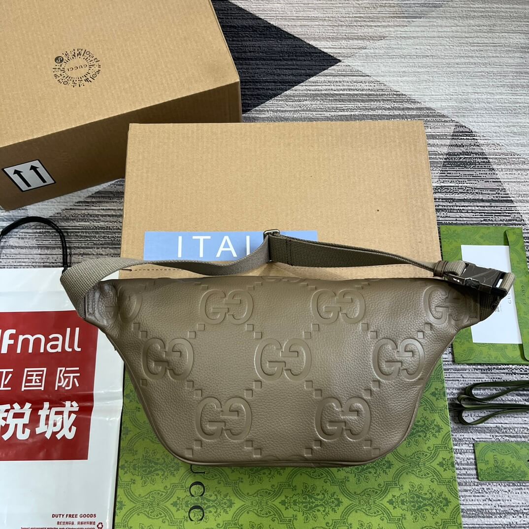 gg 645093 fanny pack 28cm grey cowhide real leather