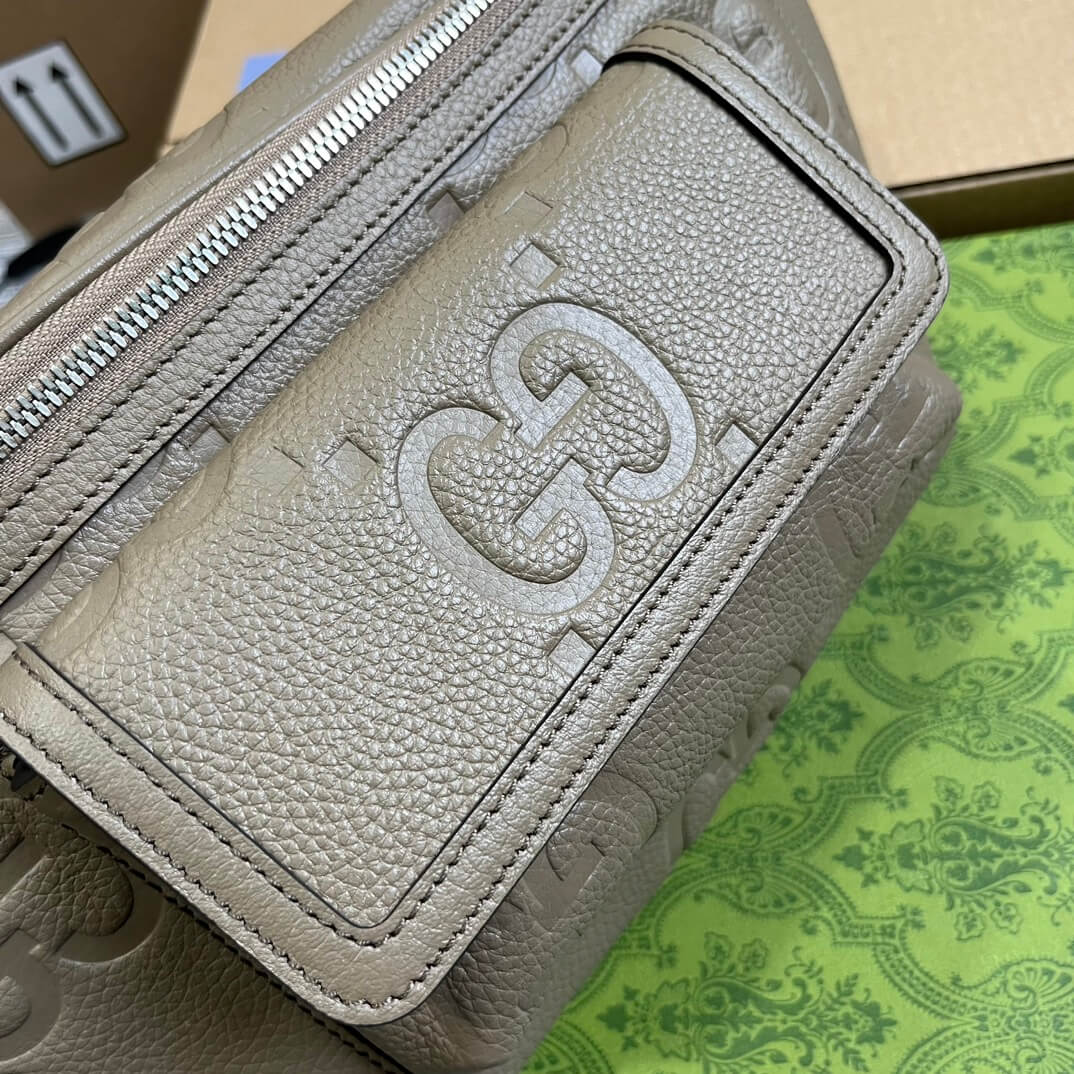 gg 645093 fanny pack 28cm grey cowhide real leather
