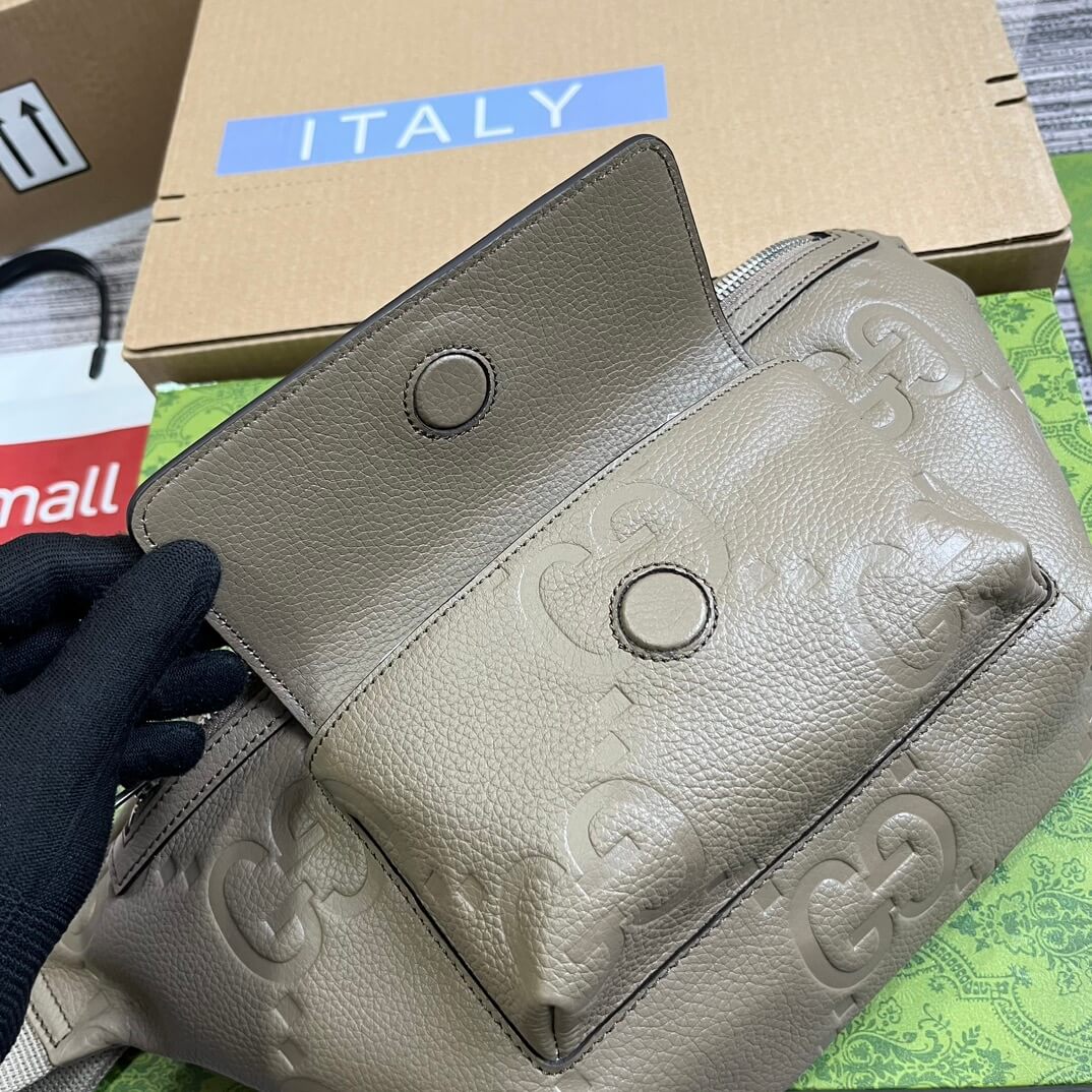gg 645093 fanny pack 28cm grey cowhide real leather