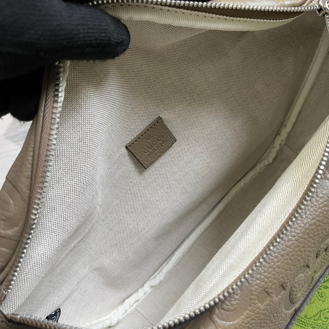 gg 645093 fanny pack 28cm grey cowhide real leather