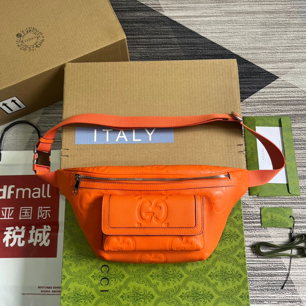 gg 645093 fanny pack 28cm orange cowhide real leather